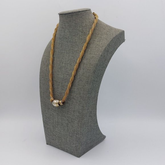 Gold Toned Mesh Twisted Chain Silver Toned Beads Easy Hook Clasp 18" - Picture 2 of 10